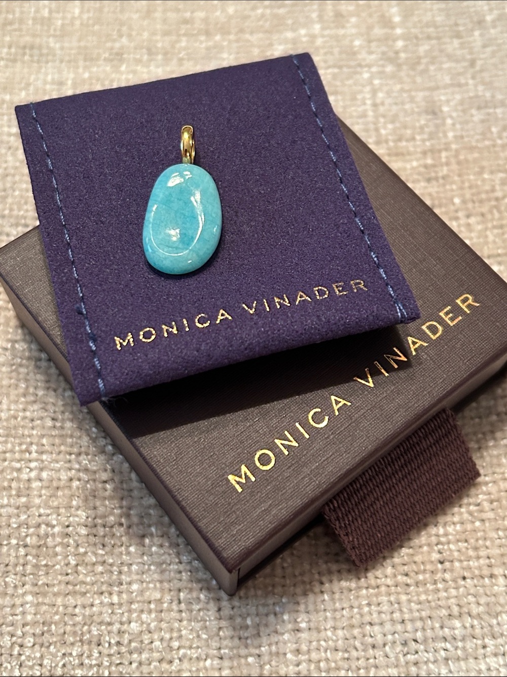 Monica Vinader Aria Amazonite Pendant, NIB, vermeil